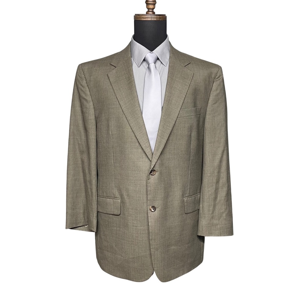 Jos A Bank Blazer Mens 44R Brown Pinstripe Wool 2 Button Jacket Classic Corpcore